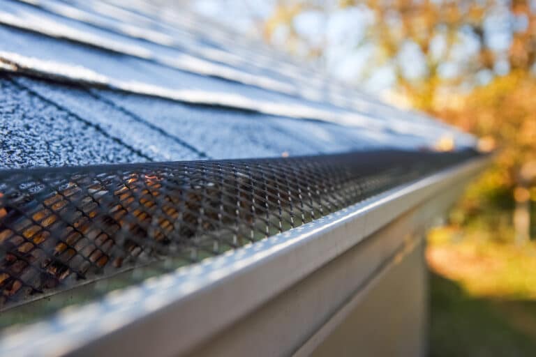 Plastic guard over gutter on a roof